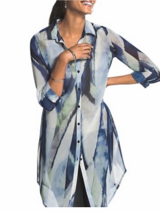 Chico's Tops - Chico's Blue and Green Abstract Button-Front Tunic Blouse